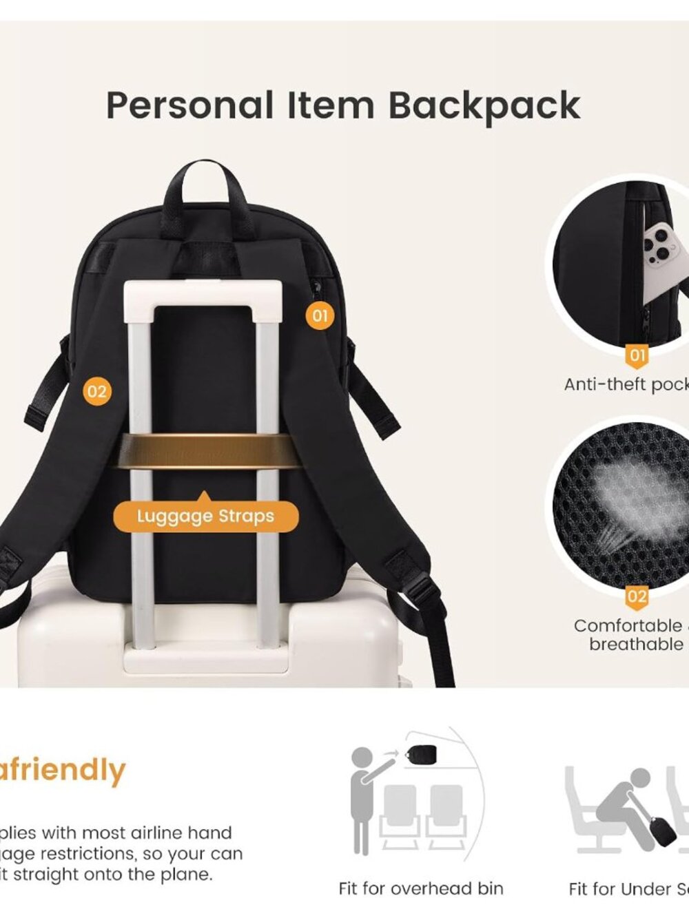 Unisex Casual Backpack, Durable Work College Backpack for Women | Lightweight Wa - Picture 5 of 6